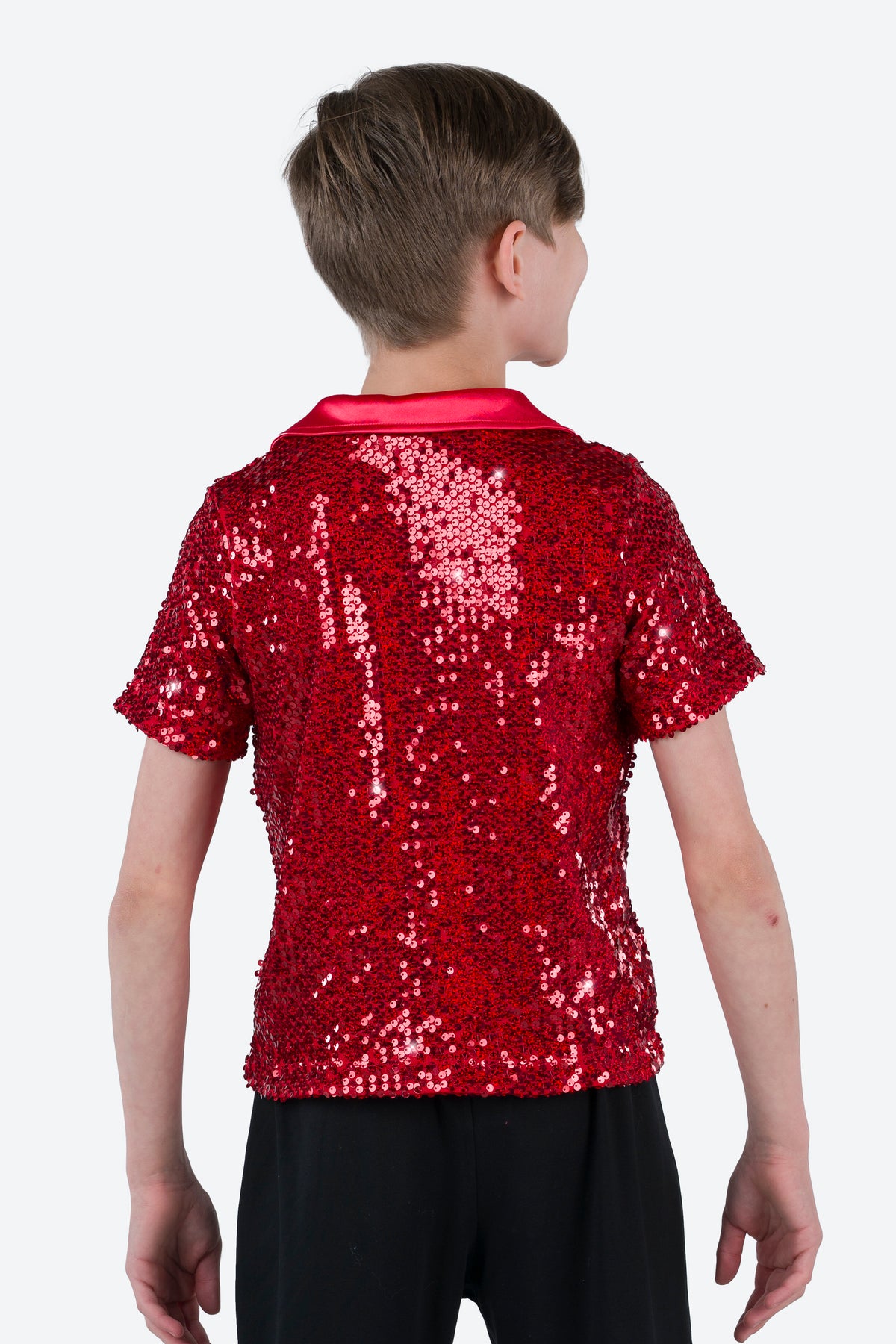 L3545 - COLLARED SHORT SLEEVE SEQUIN SHIRT