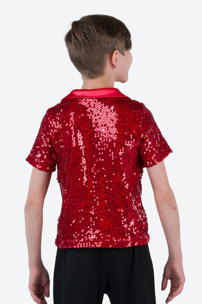 L3545 - COLLARED SHORT SLEEVE SEQUIN SHIRT